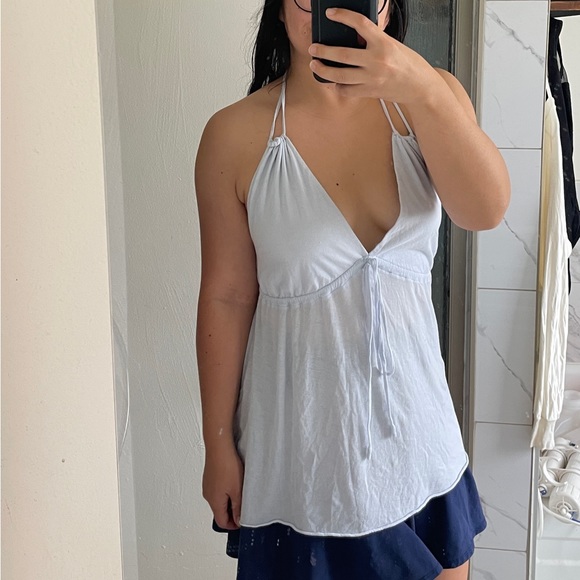 J. Crew Pima Cotton Baby Doll Halter Tank Top Light Blue (Small) preppy summer - Picture 2 of 7